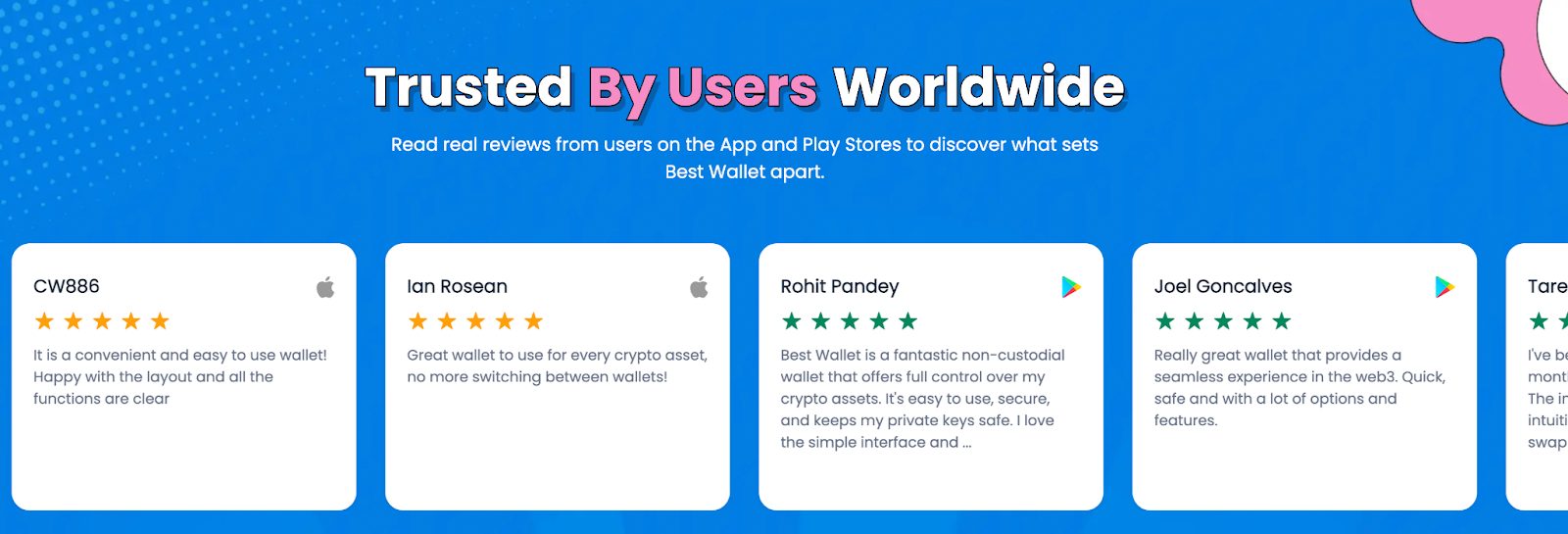 تقييمات بعض مستخدمي Best Wallet في متاجر التطبيقات