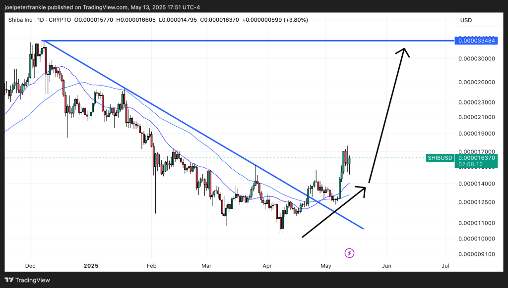 مخطط بياني لتحركات سعر زوج SHIB/USD