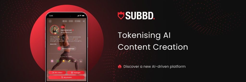 إعلان ترويجي لمنصة SUBBD تظهر فيه شاشة موبايل تعرض واجهة مستخدم مشروع SUBDD