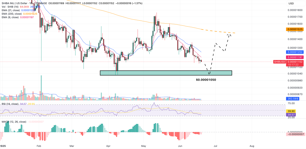 A diagram for daily movements of SHIB / USD prices