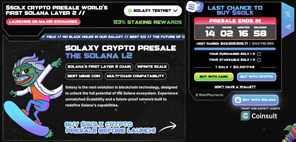 قسم الشراء في اكتتاب عملة Solaxy وبيانات أخرى