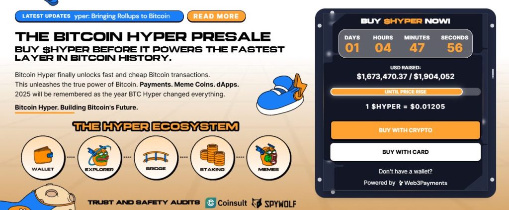 Home of Bitcoin Hyper shows an overview of the project and the subscription tool