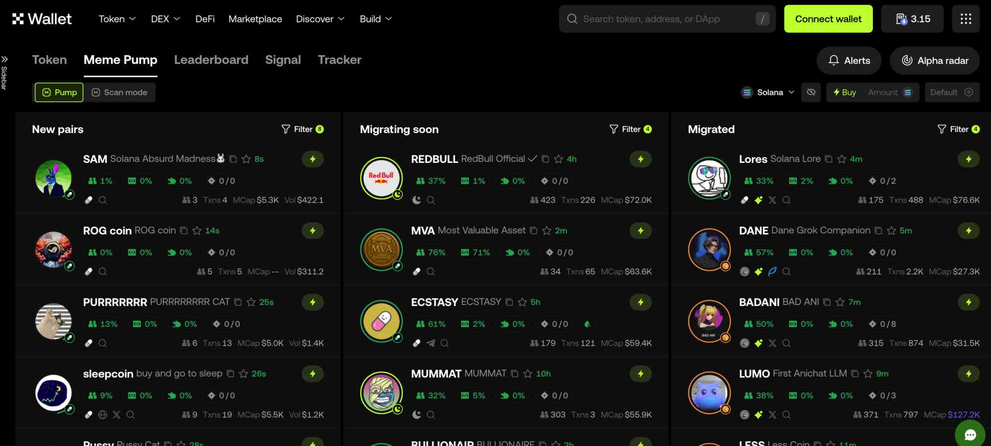 OKX Wallet Pump.Fun tokens
