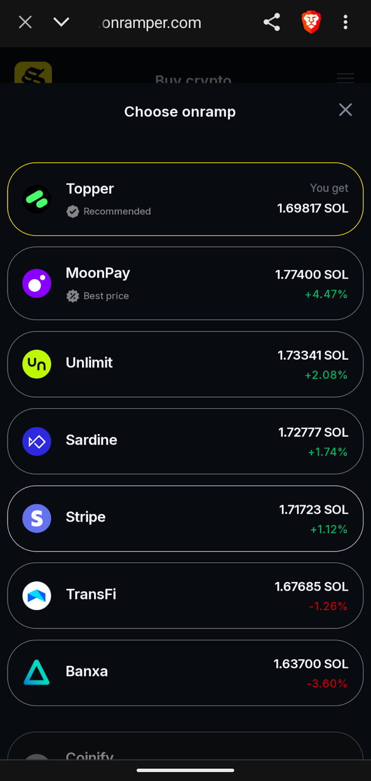 solflare buy crypto