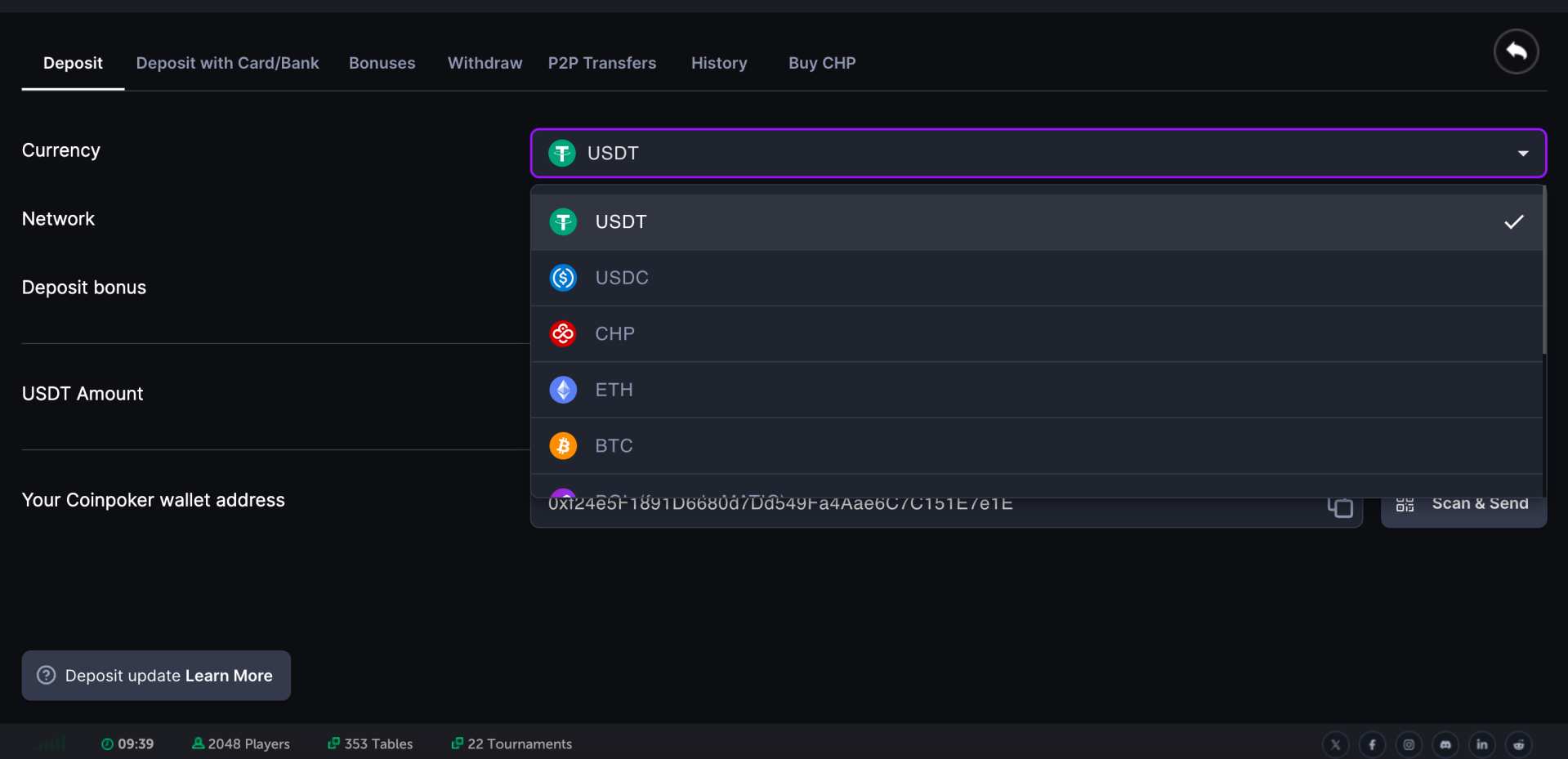 Deposit crypto on CoinFutures 