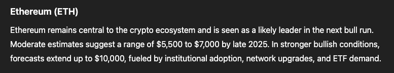 Features of the chatgpt model to make the price of Ethereum currency until the end of the year