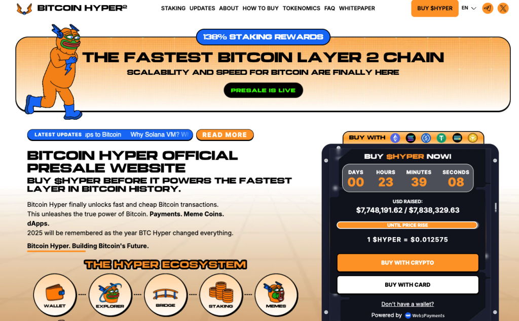 Home of Bitcoin Hyper Site shows the subscription tool and an overview of the project