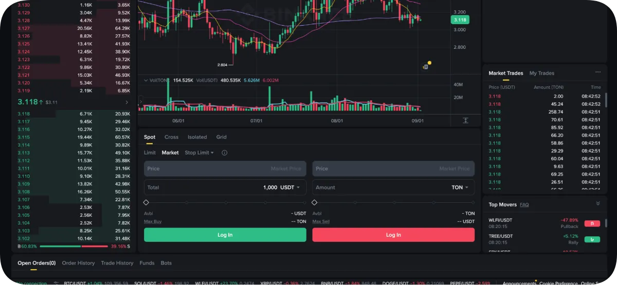 place a buy order for toncoin on binance