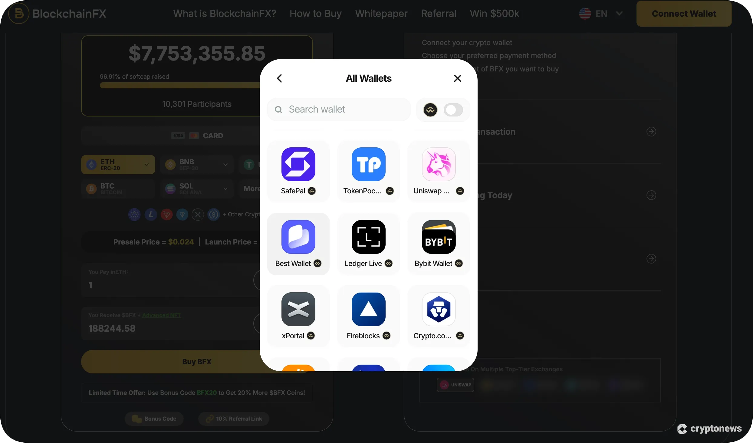 Buying FTX tokens using Best Wallet