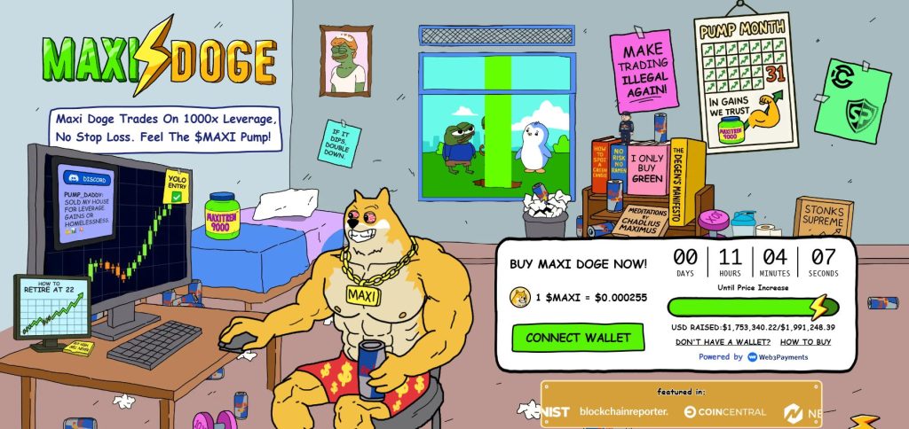 Maxi Doge (MAXI) ön satış sayfası.