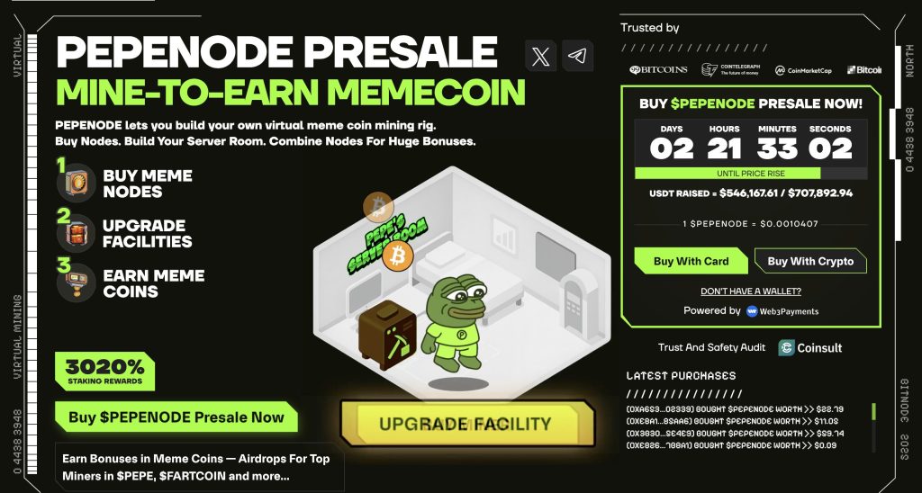 واجهة اكتتاب عملة بيبي نود (Pepenode) وأبرز البيانات المتعلقة به