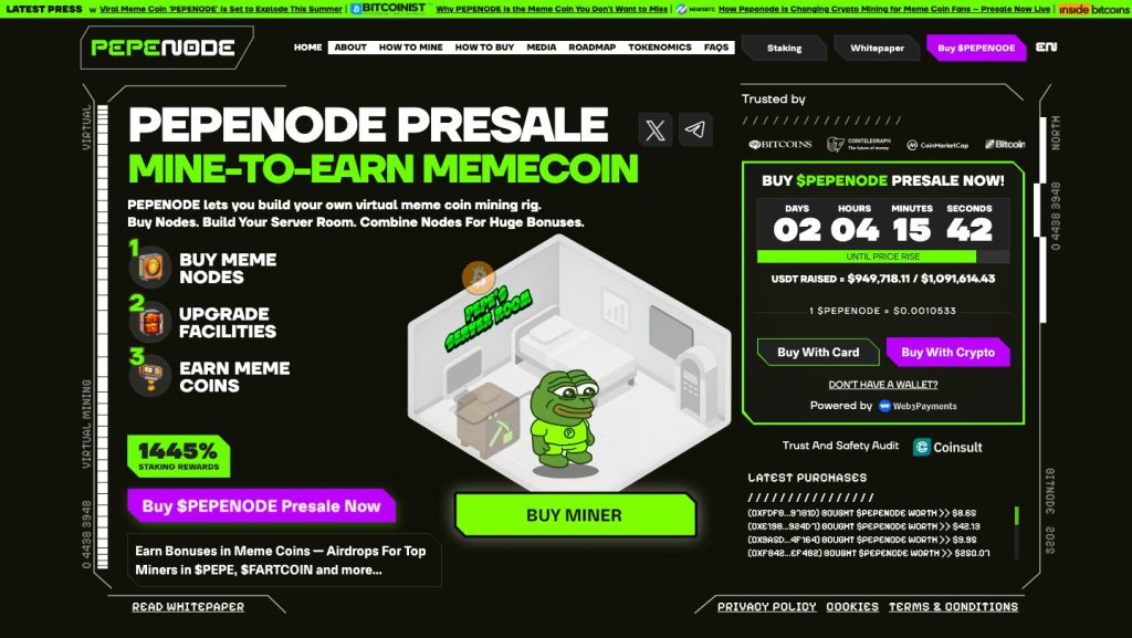 The Pepnode currency interface and its most important data