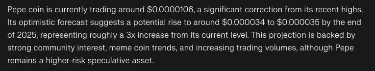 Perplexity model for the PEPE price (PEPE)