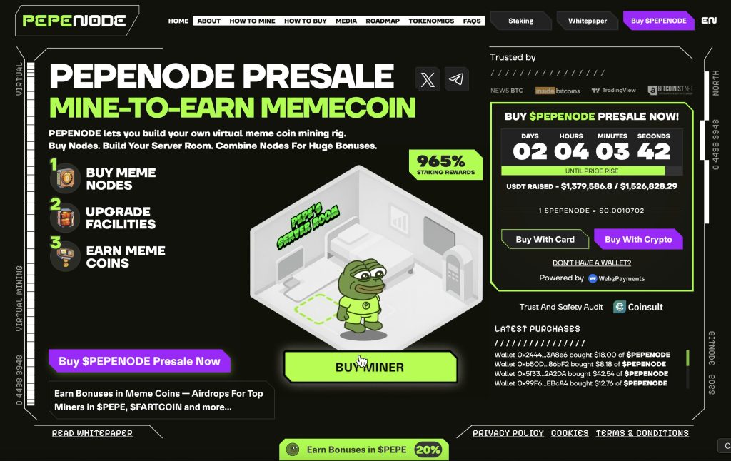أداة اكتتاب عملة بيبي نود (Pepenode) وتعليمات حول مراحل التعدين ومعلومات أخرى