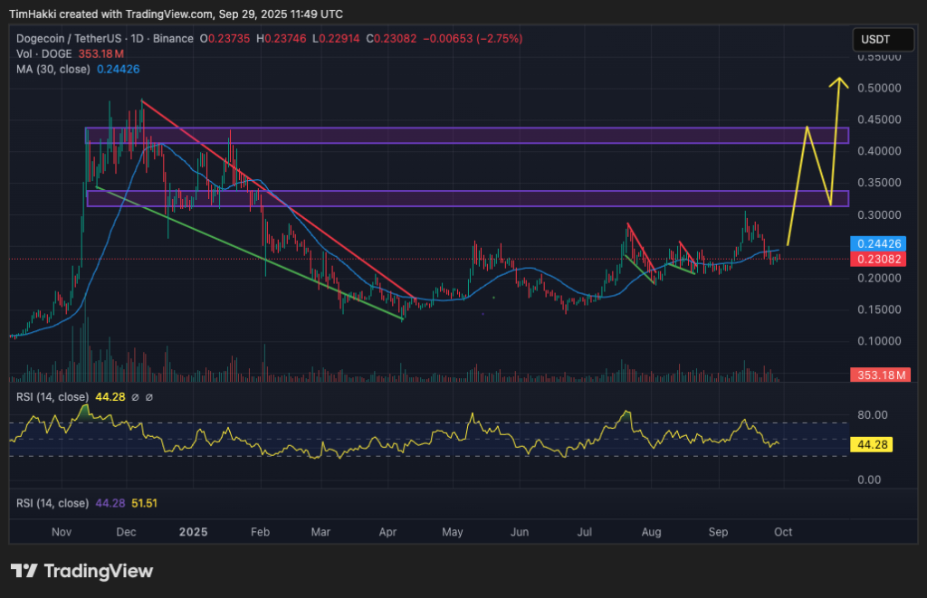 مخطط بياني لسعر الزوج DOGE/USDT
