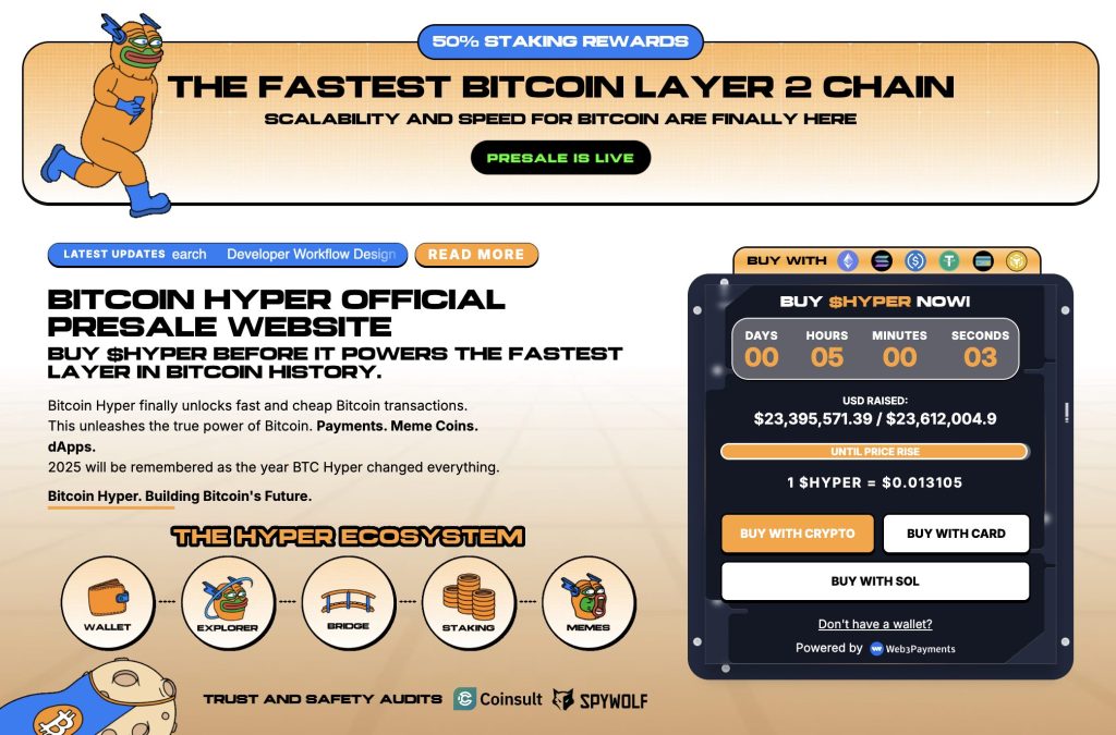 واجهة اكتتاب عملة بيتكوين هايبر (Bitcoin Hyper) مع أبرز البيانات المتعلقة به ولمحة عن المشروع