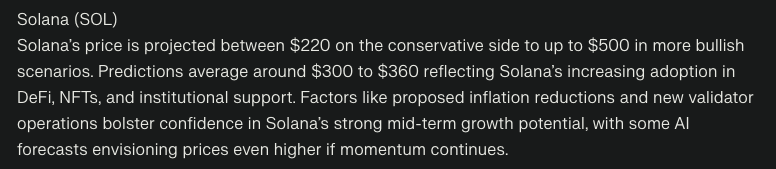 Perplexity Forecast for Solana Coin Price