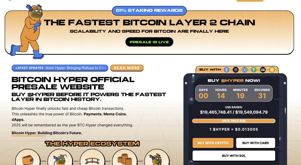 Home Bitcoin Hyper Site, in which the subscription tool appears with an overview of the project