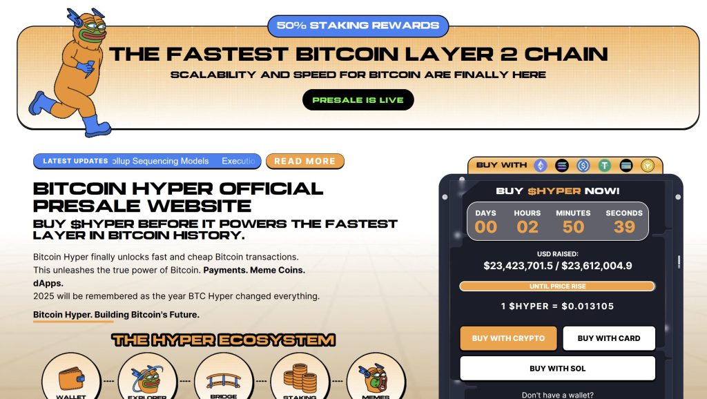 Bitcoin Hyper IPO interface with the most important data relating to it and an overview of the project
