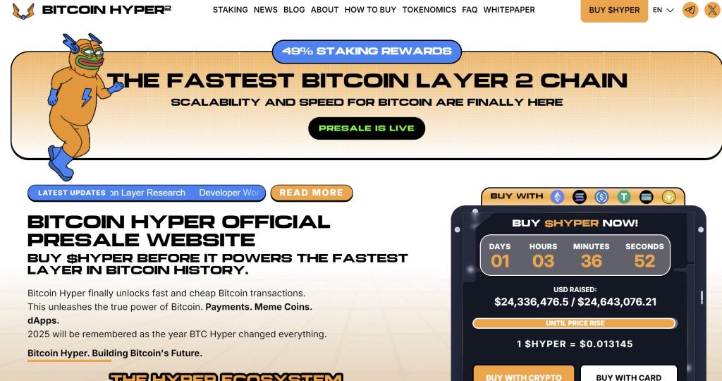 Bitcoin Hyper IPO interface with the most important data relating to it and an overview of the project