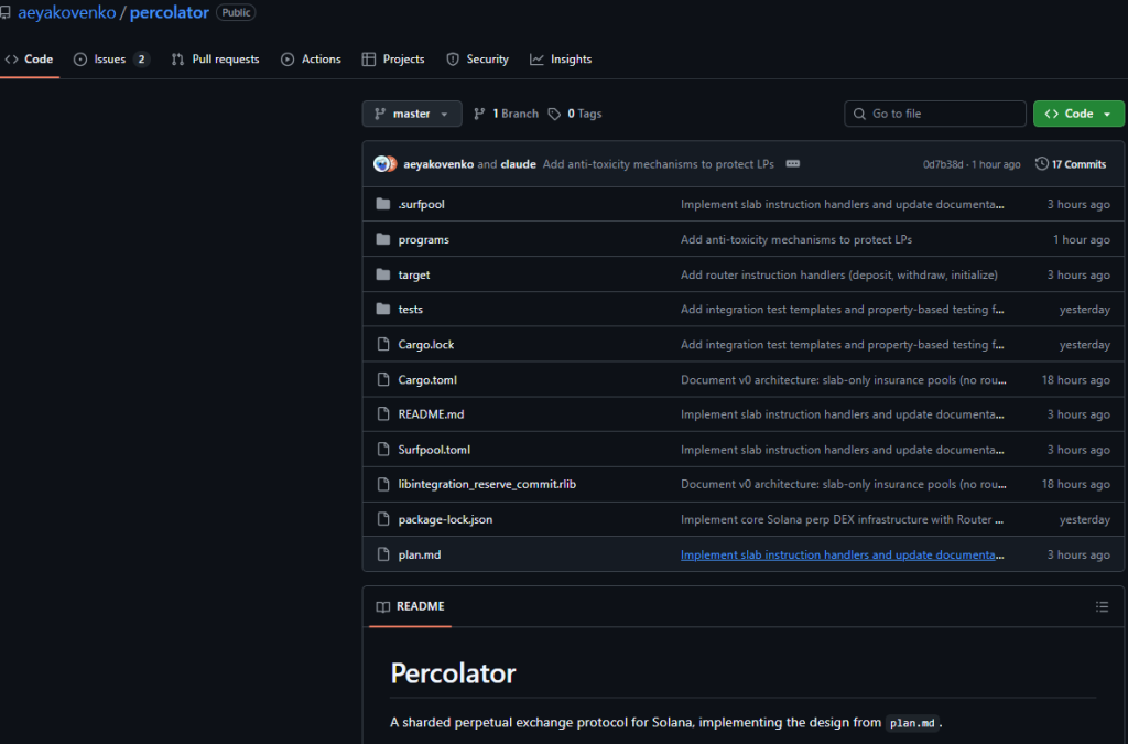 مستودع مشروع Percolator على منصة GitHub