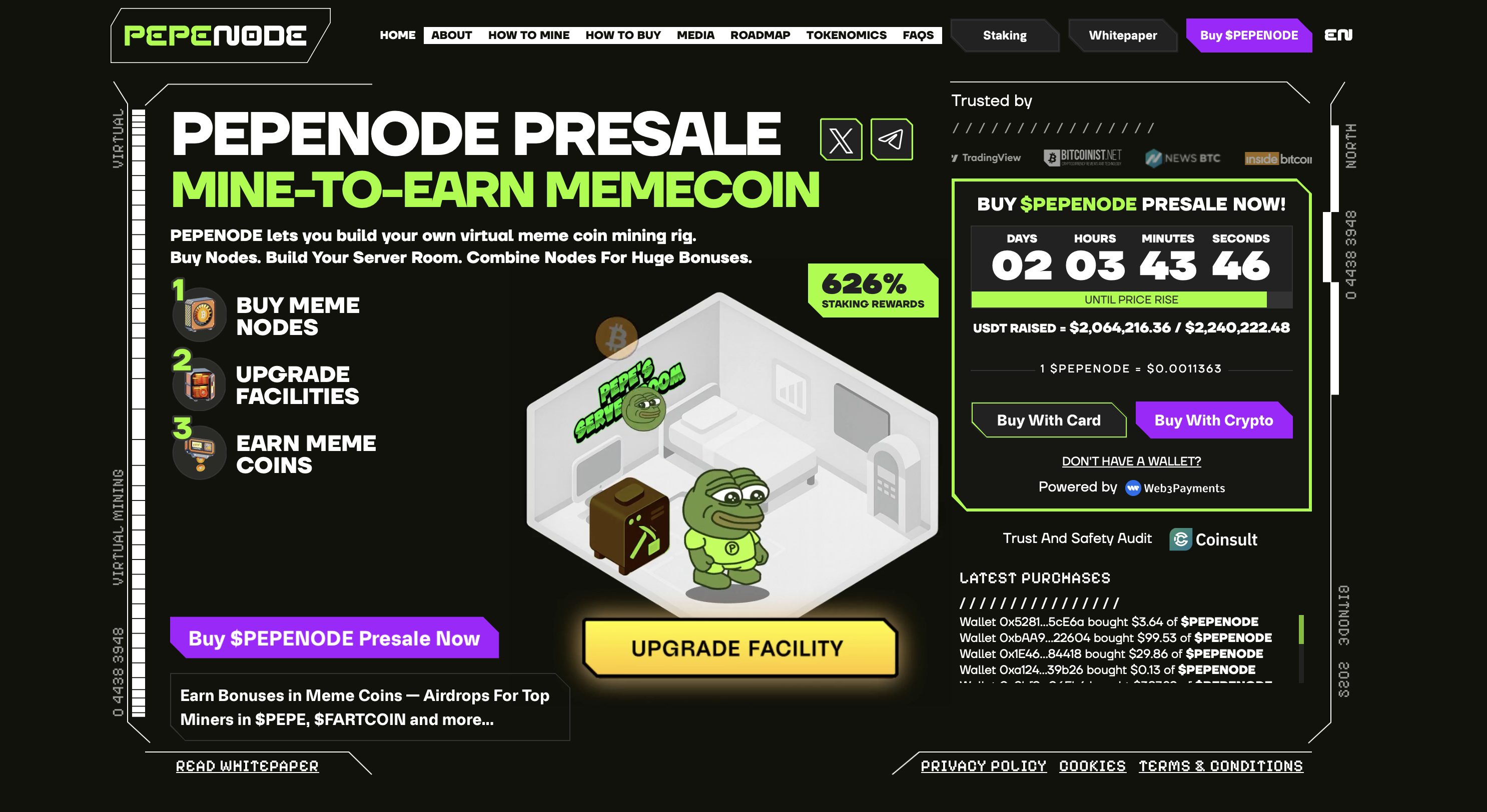 PEPENODE presale page - best cryptos under $0.01.