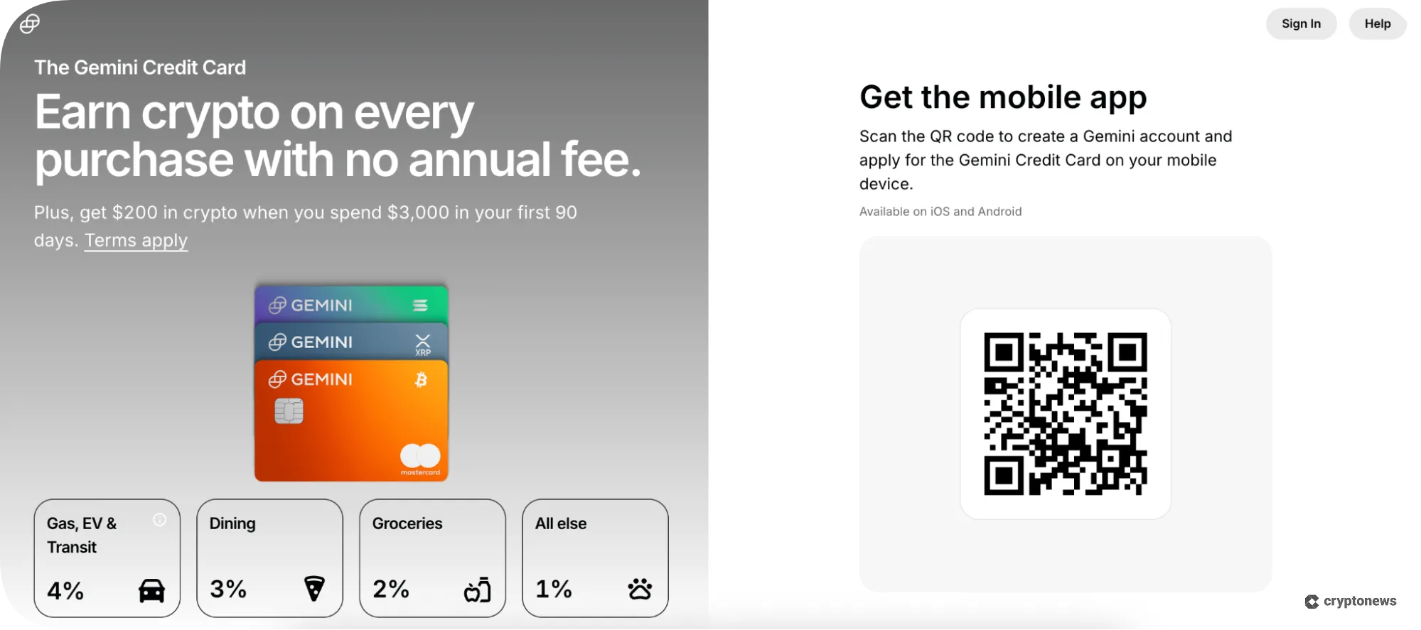 Gemini Crypto Card Sign Up