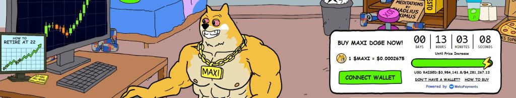 Maxi Doge coin offering interface and highlights