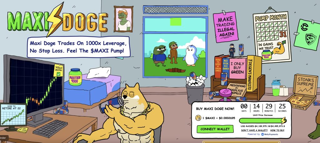 A maxi dog looks at commercials, next to him is a dog offering, and behind him books and walls.