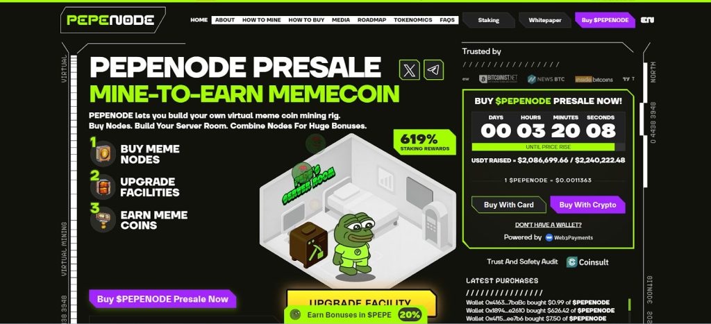 PepeNode IPO interface and its most important data