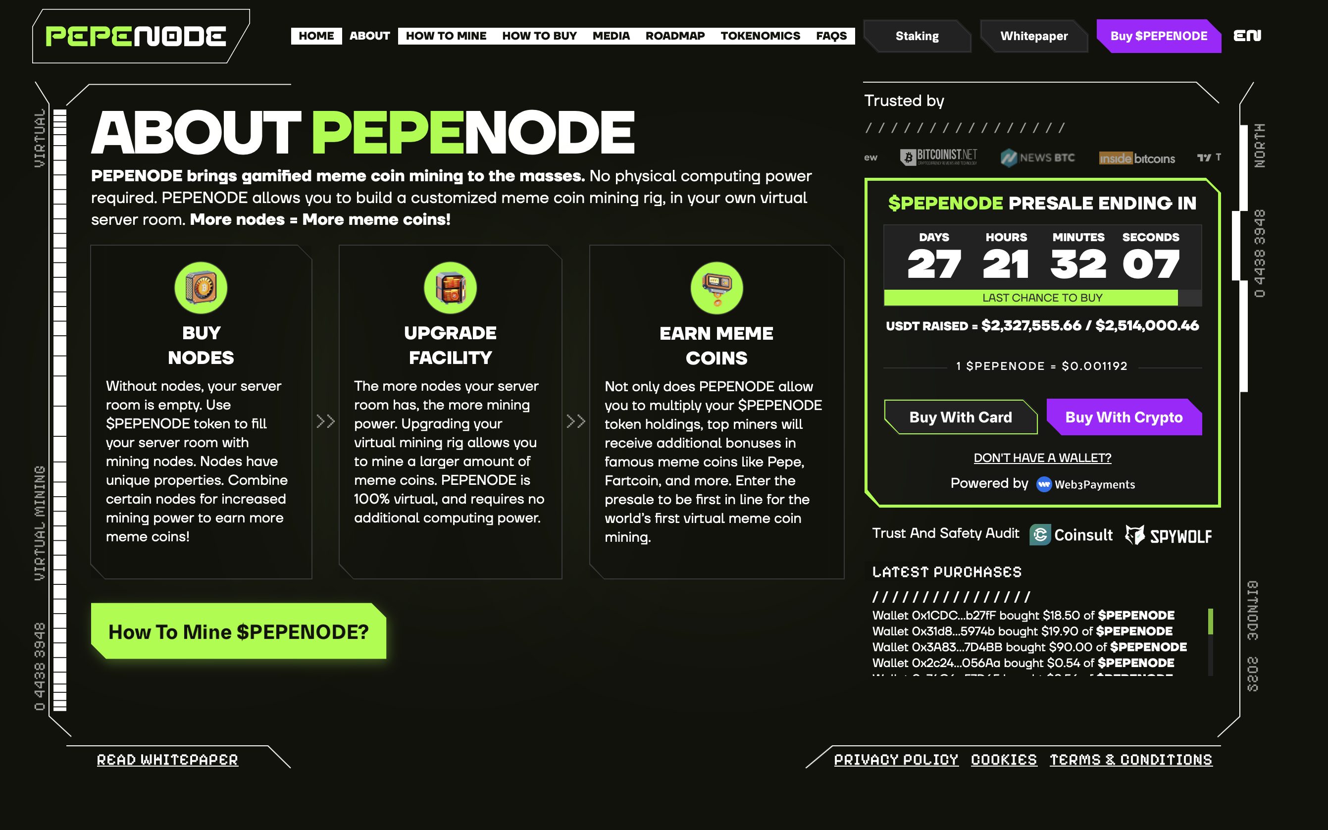 PEPENODE website - best new meme coin to buy.