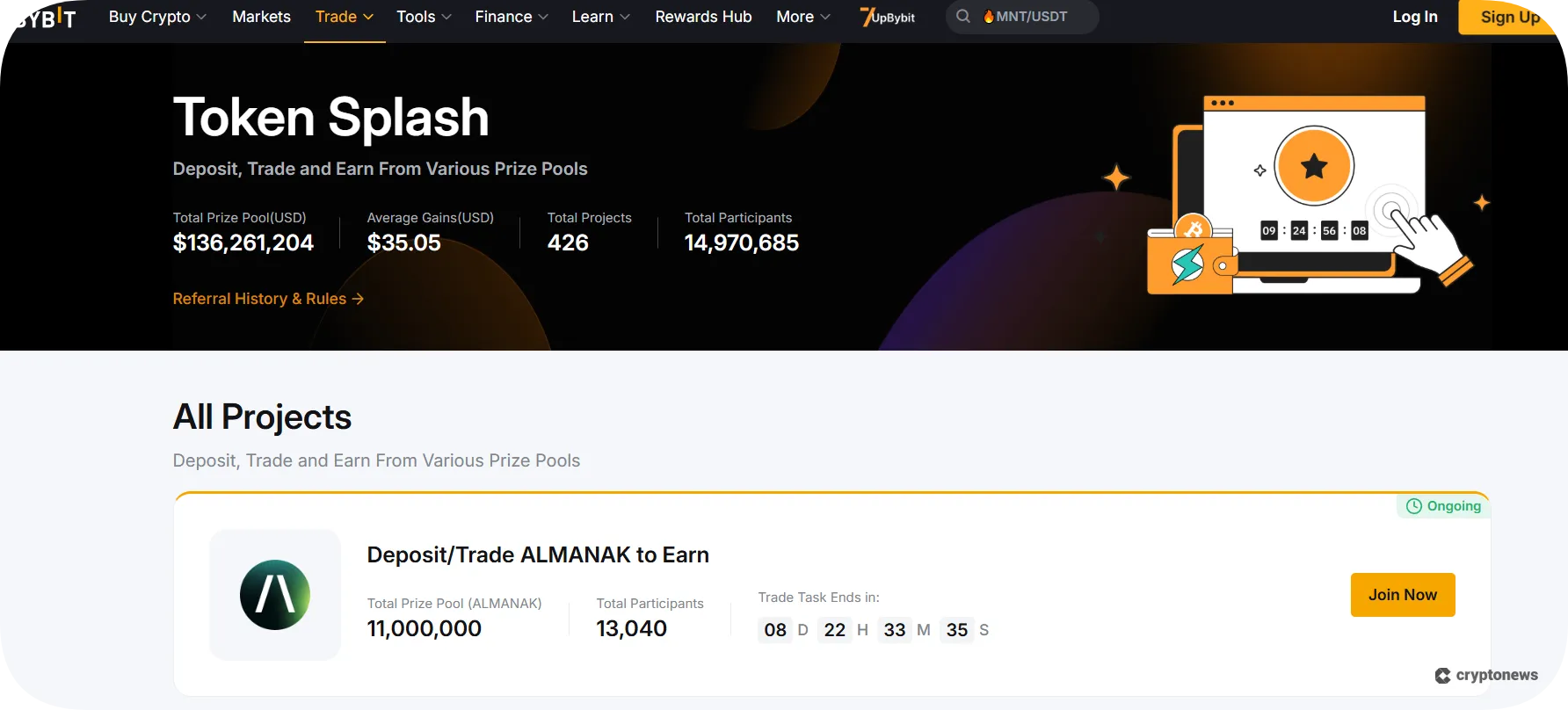 screenshot of the Bybit Token Splash page
