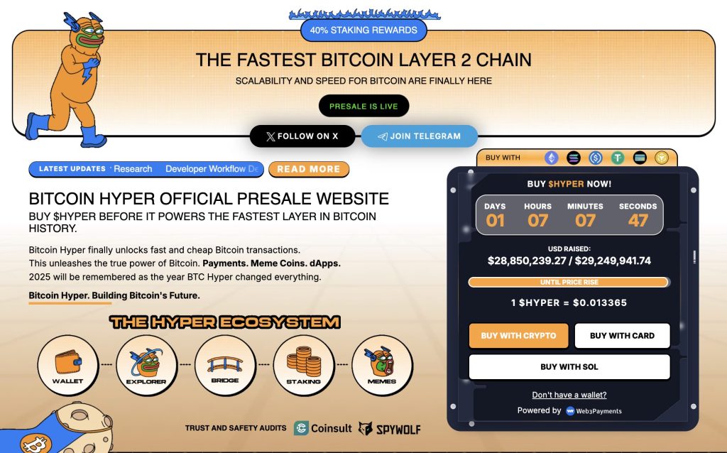 The home page of Bitcoin Hyper shows the subccair interface and preview