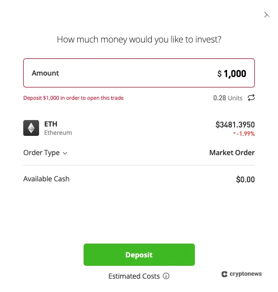 buying ethereum on etoro place order step 4