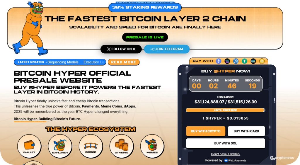 screenshot of the Bitcoin Hyper homepage