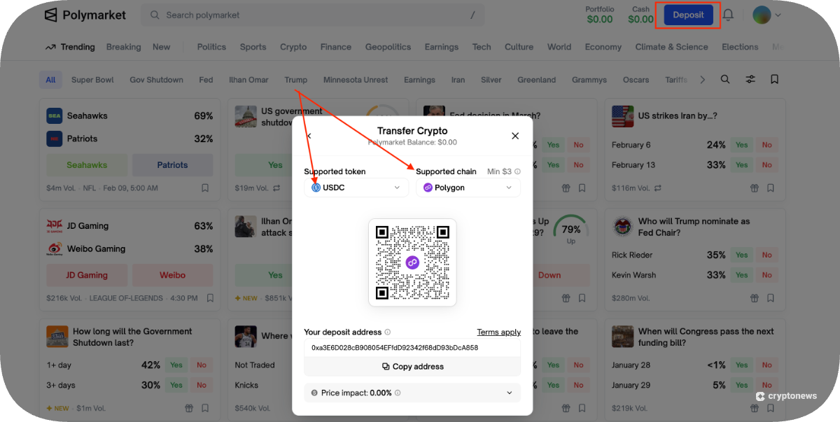 how to deposit usdc on polygon through a crypto exchange