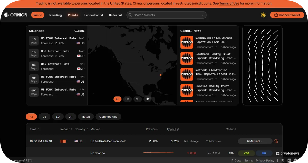 opinion.trade prediction market homepage