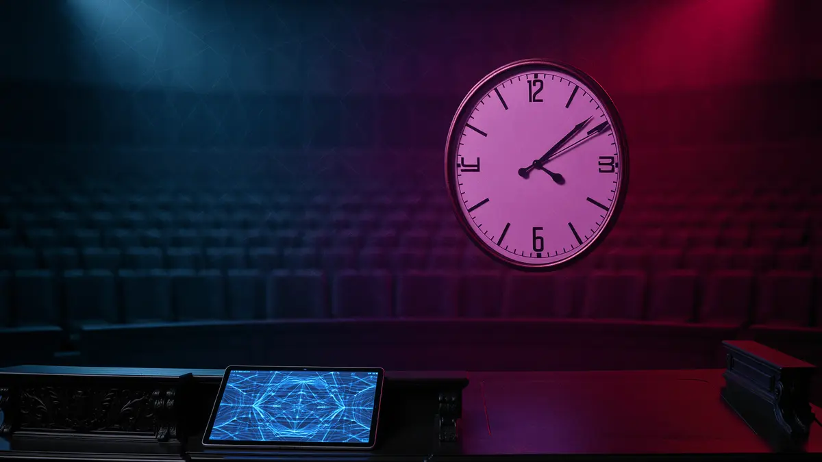 Senate chamber with illuminated clock showing deadline pressure for crypto legislation vote