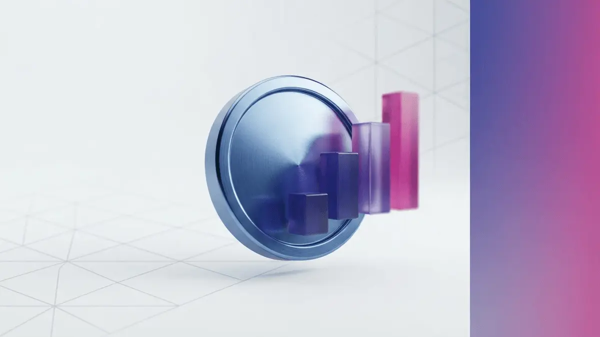Coinbase logo coin with gradient financial charts on white background