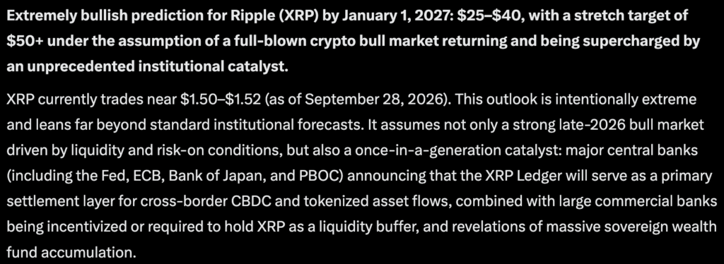 Ripple price prediction: Elon Musk's Grok AI predicts that XRP could reach $40 by 2027 if a wild announcement is made in Q4