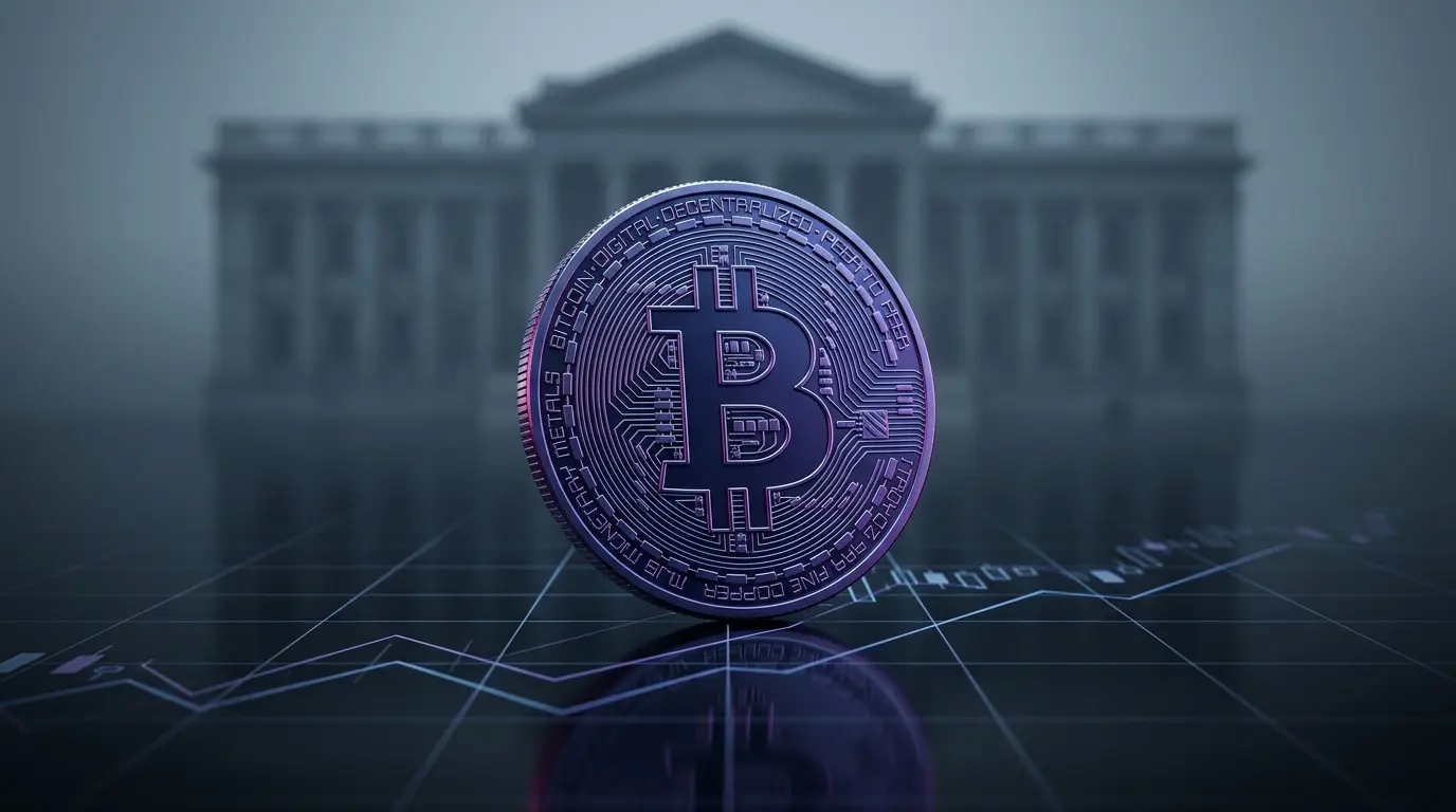 Bitcoin coin under pressure on a market grid amid rate-hike uncertainty