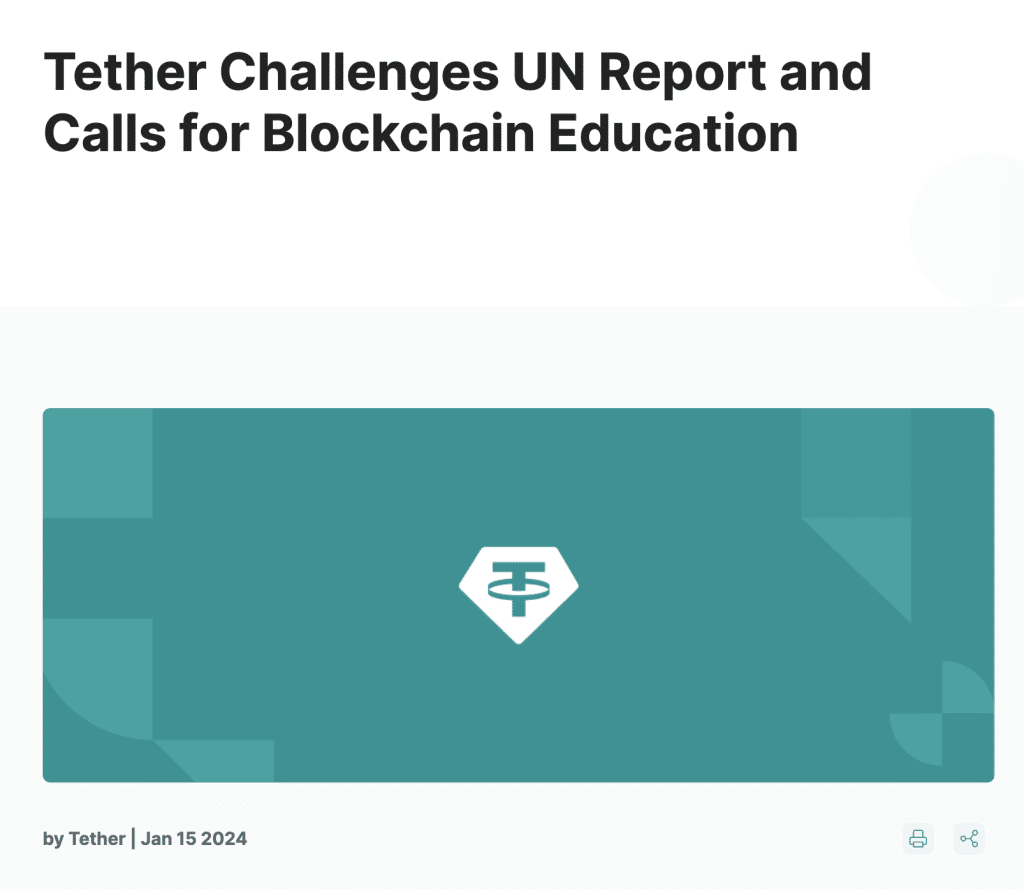Tether：对联合国报告感到失望 USDT兑美元跌穿1:1
