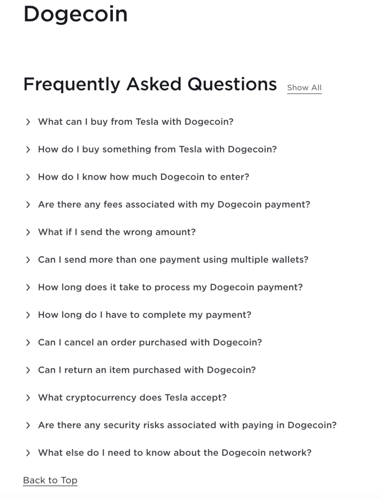 特斯拉官网更新狗狗币支付说明