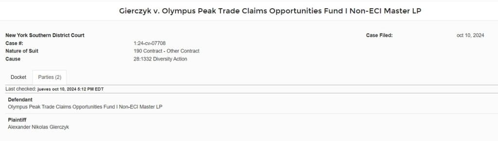 Detalle del caso del cliente de FTX contra el fondo Olympus Peak