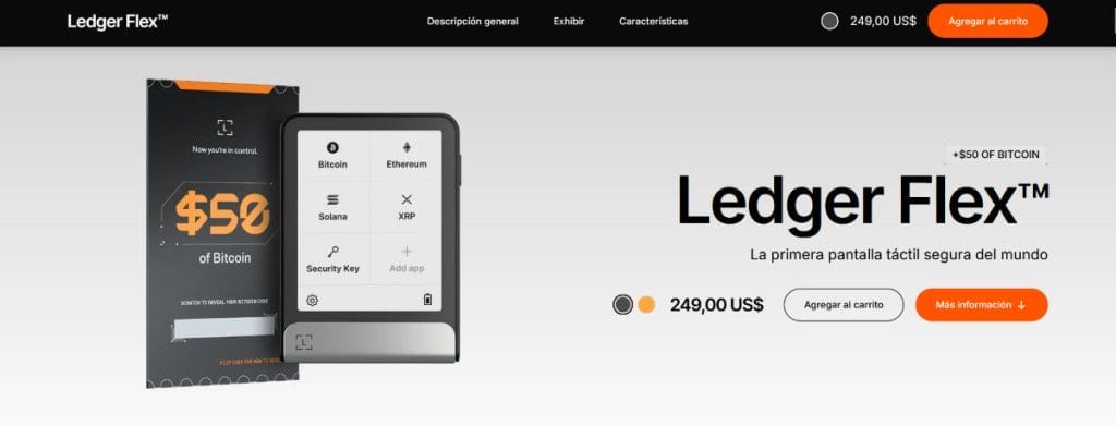Ledger Flex se puede adquirir por 249 dólares con un bono de 50 dólares en Bitcoin.