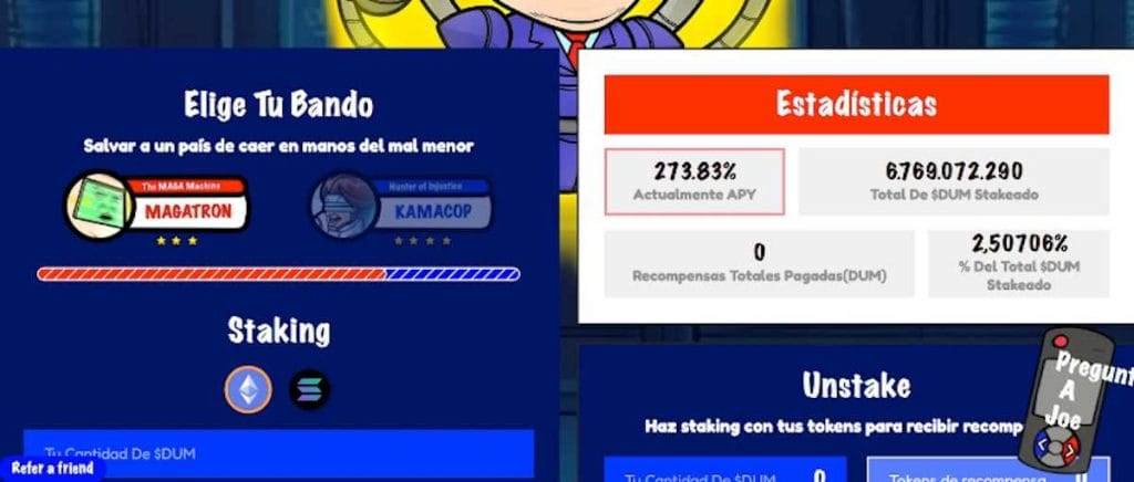 20% del suminstro para recompenesar el staking de $DUM