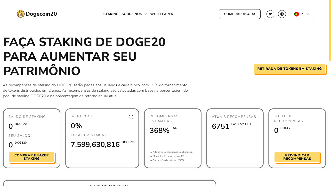 Alocar tokens $DOGE20 em staking