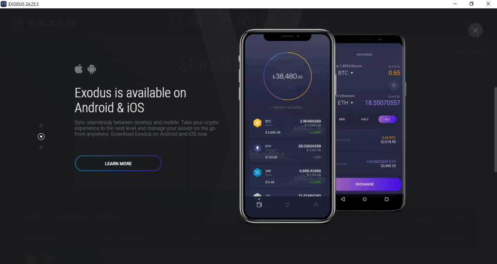 Guia para transferir fundos para a Wallet Exodus