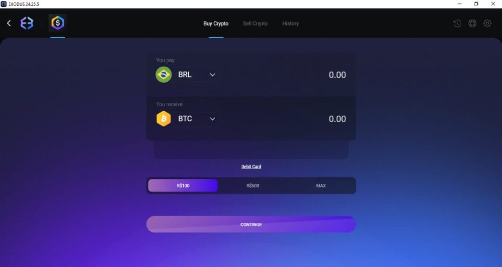 Comprar criptomoedas na Exodus Wallet