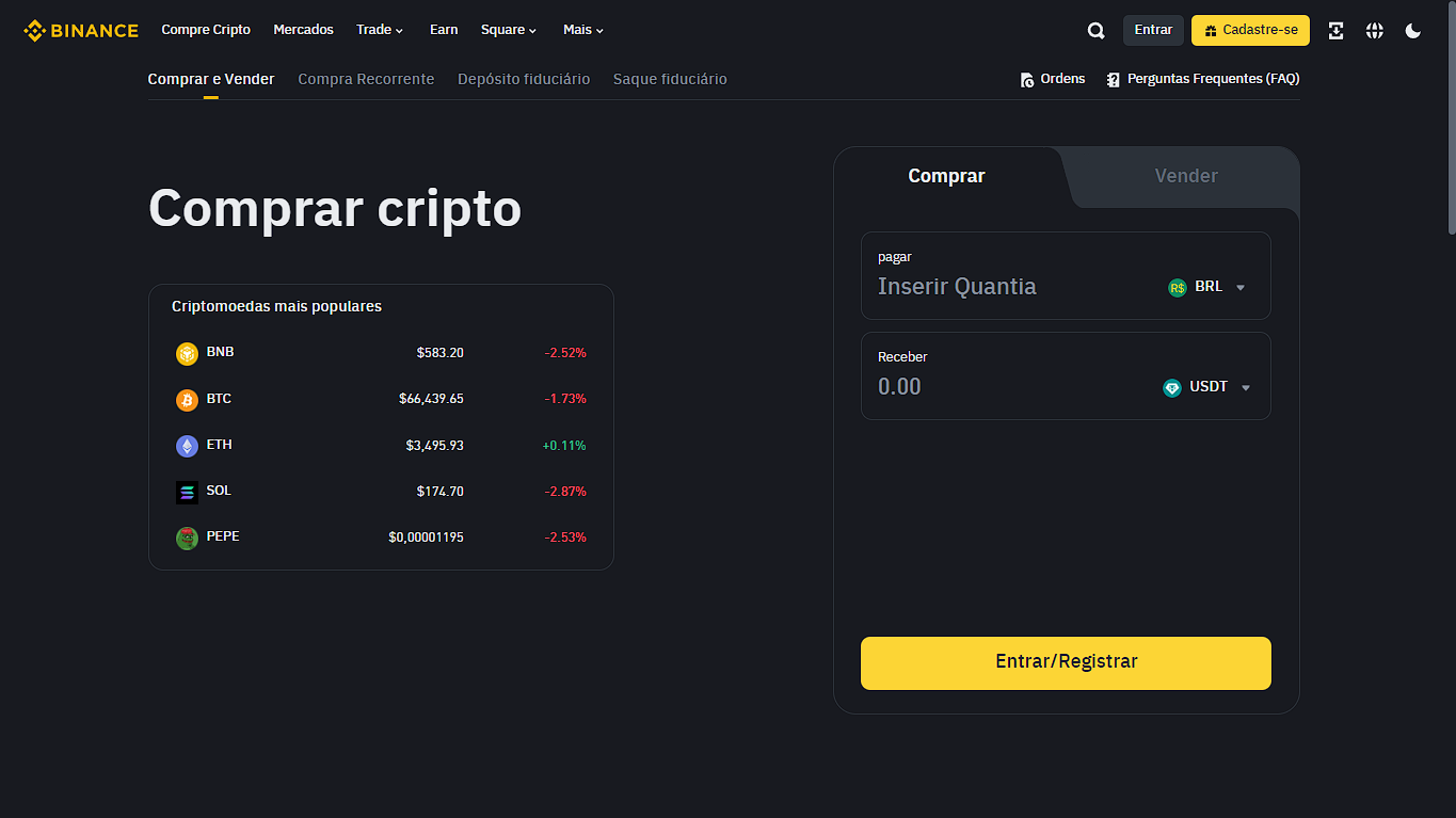 Compre criptomoedas na Binance